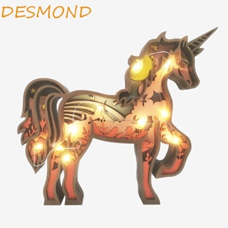 Desmond ของเล่นไม้ รูปยูนิคอร์น 3D พร้อมไฟ Led 5 ชั้น สําหรับตกแต่งออฟฟิศ