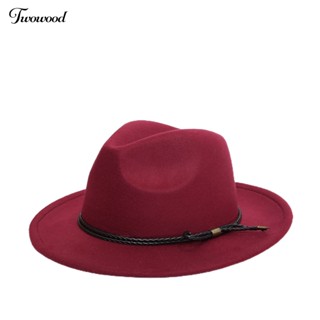 Twowood หมวกปีกกว้าง หมวกโบลเลอร์ Fedora สีพื้น สไตล์วินเทจ สําหรับผู้ชาย