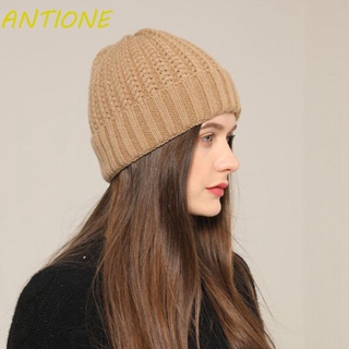 Antione หมวกบีนนี่ ผ้าขนสัตว์ถัก ให้ความอบอุ่น สีพื้น แฟชั่นฤดูใบไม้ร่วง สําหรับผู้หญิง