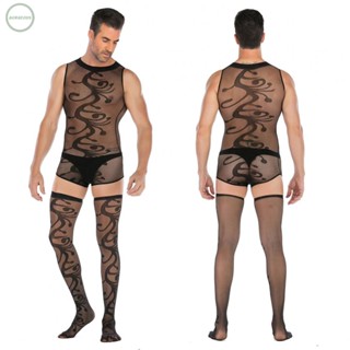 GORGEOUS~Sexy Men Fishnet Pantyhose Clubwear Full Body Stockings Sissy Bodysuit Lingerie