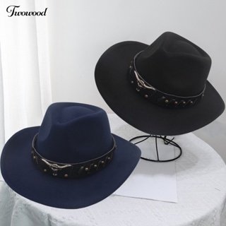 Twowood Fedora หมวกปีกกว้าง ผ้าสักหลาด นิ่ม ป้องกันหัว สัมผัส สไตล์ตะวันตก แฟชั่นฤดูใบไม้ร่วง ฤดูหนาว สําหรับเดินทาง