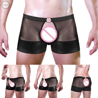 GORGEOUS~Boxer Brief Free Size Hollow Out Mesh Open Front Skin-friendly Solid Color