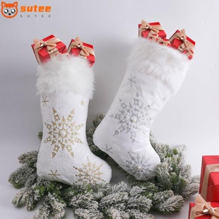 Sutee ถุงเท้าคริสต์มาส หนา จี้เกล็ดหิมะ ของขวัญคริสต์มาส สําหรับตกแต่งต้นคริสต์มาส