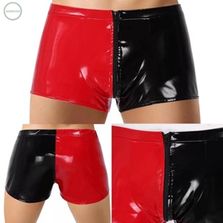 GORGEOUS~Mens Sexy Shiny Colorblock Faux Leather Wet Look Underwear Boxer Brief Shorts