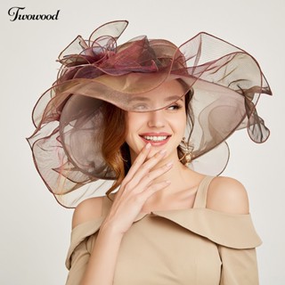 Twowood หมวกกันแดด ตาข่ายซีทรู หลายชั้น ป้องกันรังสียูวี ลายดอกไม้ สําหรับผู้หญิง