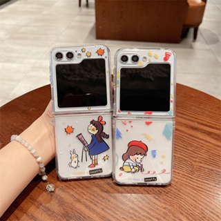 เคสโทรศัพท์มือถือ แบบหน้าจอพับได้ กันกระแทก ลายดาว และภาพวาดผู้หญิง สําหรับ Samsung Z Flip5 5G Z Flip4 3