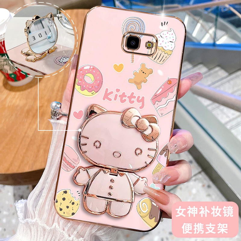 เคสโทรศัพท์มือถือ ซิลิโคนนิ่ม กันกระแทก ลาย Hello Kitty Cat 3D พร้อมกระจกแต่งหน้า แบบพกพา สําหรับ Sa