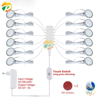 ชุดสวิตช์ควบคุมไฟ LED DC12V หรี่แสงได้ ทรงกลม 3W 5W สําหรับตู้เสื้อผ้า DIY