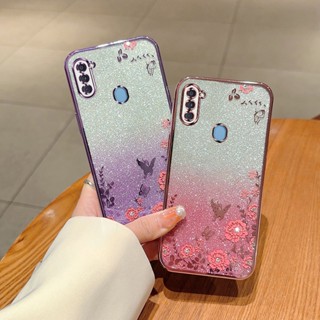 เคสโทรศัพท์มือถือแบบนิ่ม TPU ใส กันกระแทก กันรอยเลนส์กล้อง แต่งกลิตเตอร์ ฟอยล์สีเงิน ระยิบระยับ แฟชั่น สําหรับ Samsung Galaxy A11 4G M11 A20 A20s A10 A21 2023