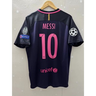 เสื้อกีฬาแขนสั้น ลายทีมชาติฟุตบอล Barcelona MESSI A.INIESTA NEYMAR JR 2016-17 ชุดเยือน สไตล์เรโทร