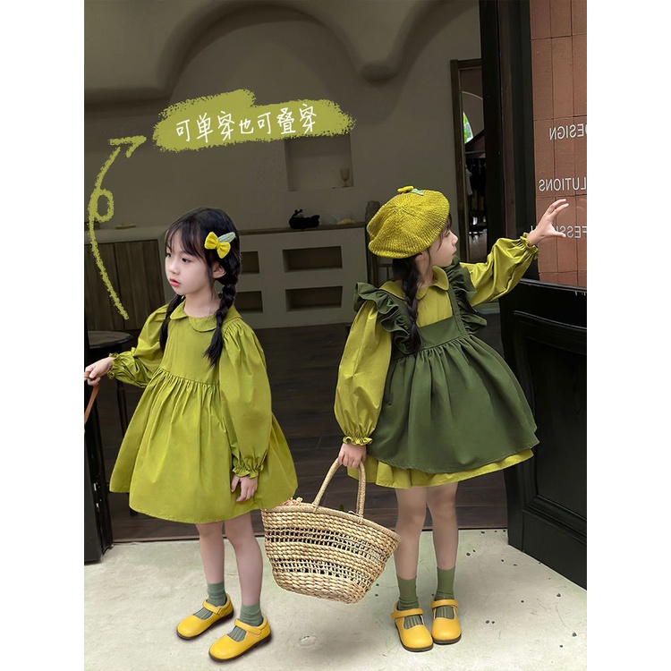 [พร้อมสต็อก] สาวแขนยาวชุดเด็กแฟชั่นกระโหลกสไตล์กระโปรงกลางเด็กเล็กแฟชั่นชุดขนาด90-140