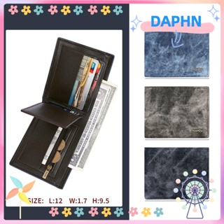 Daphs กระเป๋าสตางค์หนัง PU ใบสั้น ผ้ายีน แบบบางพิเศษ ใส่เหรียญได้หลายช่อง สําหรับผู้ชาย