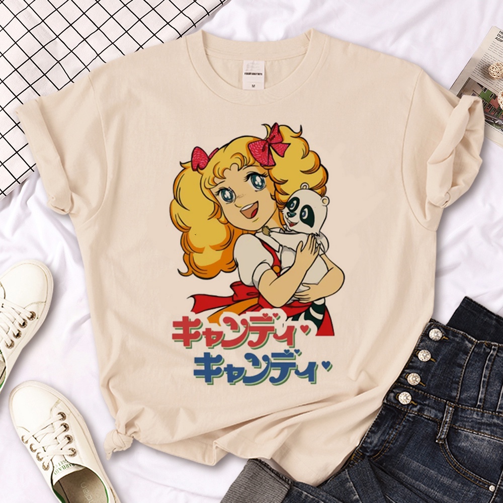 เสื้อยืด พิมพ์ลายการ์ตูนอนิเมะ สีแคนดี้ สไตล์ฮาราจูกุ สตรีท เหมาะกับฤดูร้อน สําหรับผู้หญิง
