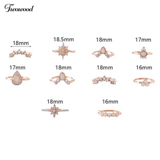 Twowood แหวนนิ้วมือ รูปมงกุฎหยดน้ํา ประดับเพชรเทียม สําหรับผู้หญิง 10 ชิ้น ต่อชุด