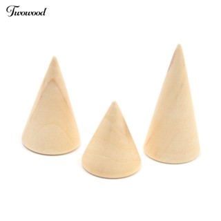 Twowood ขาตั้งไม้ ทรงกรวย เรียบง่าย สําหรับโชว์เครื่องประดับ แหวน 3 ชิ้น