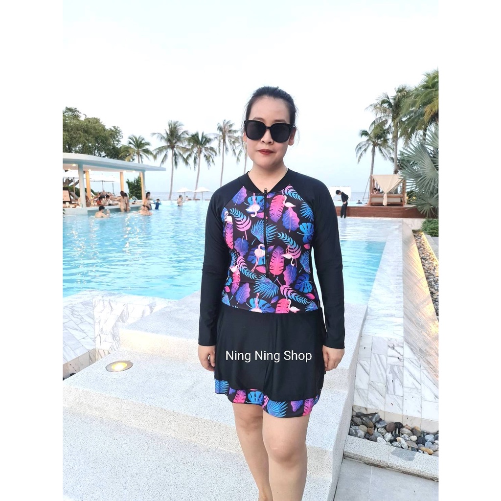 ชุดว่ายน้ำวันพีช ชุดว่ายน้ำแขนยาว กันแดดได้ดี ชุดกระโปรง Women swim wear‍️💦One-piece Swimmax 💦