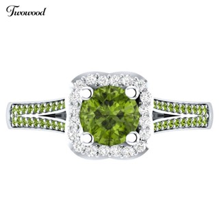 Twowood ผู้หญิงแฟชั่น Faux Peridot Topaz ฝังงานแต่งงานปาร์ตี้แหวนนิ้วเครื่องประดับของขวัญ