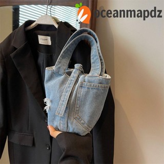 Oceanmapdz กระเป๋าผ้ายีน ทรงบักเก็ต ผ้าแคนวาส ขนาดใหญ่ แบบพกพา ใส่โทรศัพท์มือถือ และอาหารกลางวันได้ เข้าได้กับทุกชุด