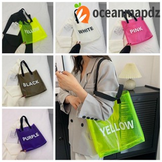 Oceanmapdz กระเป๋าช้อปปิ้ง PVC ใส น้ําหนักเบา กันน้ํา นํากลับมาใช้ใหม่ได้ สีแคนดี้
