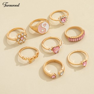 Twowood แหวนแฟชั่น สไตล์พังก์ สําหรับผู้หญิง 8 ชิ้น