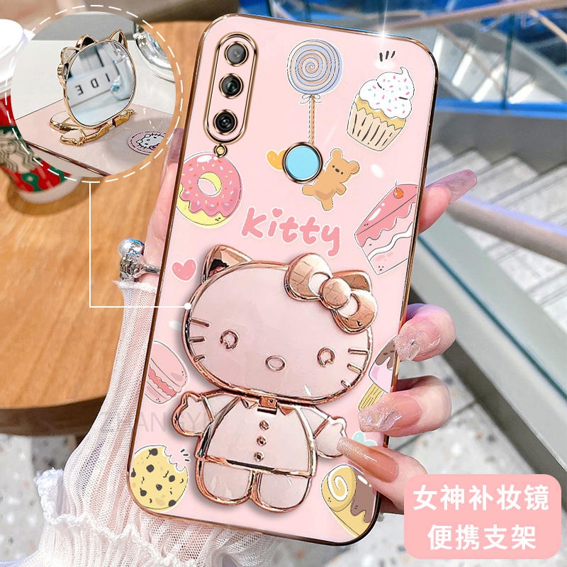 เคสโทรศัพท์มือถือ ซิลิโคนนิ่ม กันกระแทก ลายแมวเฮลโลคิตตี 3D พร้อมกระจกแต่งหน้า แบบพกพา สําหรับ Huawei P30 P20 LITE Y6P Y9 PRIME 2019 Y9S