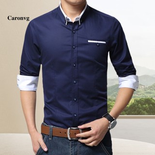 Caronvg เสื้อเชิ้ตแขนยาว เข้ารูป สวมใส่สบาย สไตล์นักธุรกิจ สําหรับผู้ชาย