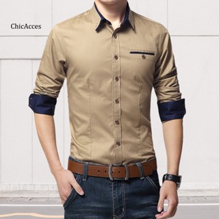 Chicacces เสื้อเชิ้ตแขนยาว สวมใส่สบาย สไตล์นักธุรกิจ สําหรับผู้ชาย