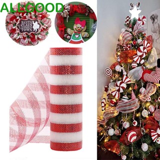 Allgoods พวงหรีดตาข่ายพลาสติก ลายดอกไม้ สีแดง และสีขาว 26 ซม. X10 หลา สําหรับห่อของขวัญคริสต์มาส