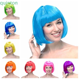 Quinton วิกผมบ๊อบสั้น ตรง ระบายอากาศ สีชมพู สีฟ้าธรรมชาติ สําหรับปาร์ตี้ฮาโลวีน เทศกาลคริสต์มาส