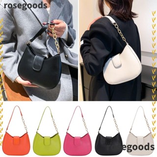 Rosegoods1 กระเป๋าสะพายไหล่ หนัง PU ความจุขนาดใหญ่ แบบพกพา สีพื้น สําหรับผู้หญิง