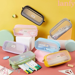 Lanfy กระเป๋าดินสอ กระเป๋าเครื่องสําอาง ผ้าไนล่อนใส ความจุขนาดใหญ่ อเนกประสงค์