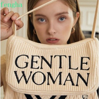 Fengha Gentlewoman กระเป๋าสะพายไหล่ กระเป๋าเมสเซนเจอร์ ผ้าถัก พิมพ์ลายตัวอักษร ไทย เรียบง่าย สําหรับนักเรียนหญิง