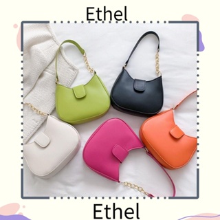 Ethel1 กระเป๋าสะพายไหล่ กระเป๋าถือ หนัง PU ความจุขนาดใหญ่ สีพื้น แฟชั่นสําหรับสตรี