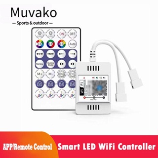 Muvako เครื่องหรี่ไฟ พร้อมรีโมตควบคุม DC5-24V LED WiFi 28 คีย์ 144W APP สําหรับสายไฟ WS2812B WS281 SM16703