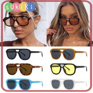 Sukiki แว่นกันแดดแฟชั่น สะพานคู่ สีเจลลี่ ลายเสือดาว ชา แว่นกันแดด