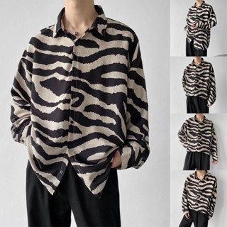 เสื้อเชิ้ตแขนยาว ผ้าไฟเบอร์ผสม ลายทาง สีดํา สําหรับผู้ชาย