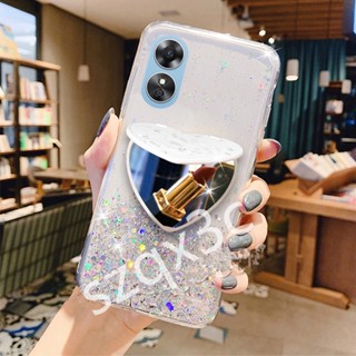 พร้อมส่ง เคสโทรศัพท์มือถือ ซิลิโคนใส ประดับเลื่อม กลิตเตอร์ รูปหัวใจ สีชมพู สําหรับ OPPO A58 NFC A78 A77 A57 A77S A17 A17K 4G 5G