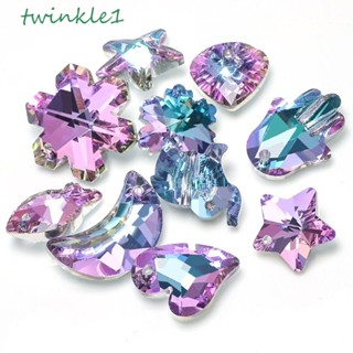 Twinkle1 จี้คริสตัล พลอยเทียม รูปเกล็ดหิมะ พร้อมรู หลายรูปทรง 14 17 18 20 มม. 5 ชิ้น สําหรับทําเครื่องประดับ สร้อยคอ DIY