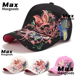 Maxg หมวกเบสบอล ผ้าฝ้าย ปักลายผีเสื้อ ประดับเลื่อม กันแดด ปรับได้ แฟชั่น สําหรับเล่นกีฬากลางแจ้ง