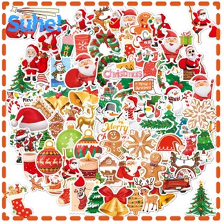 Suhe สติกเกอร์ ลาย Merry Christmas กันน้ํา ซ้ําได้ สําหรับติดตกแต่งบ้าน 100 ชิ้น