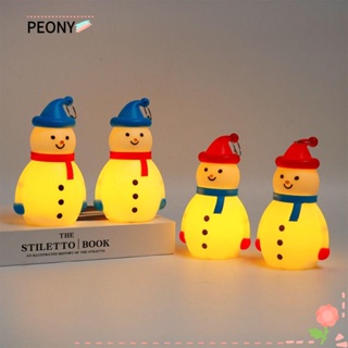 Peonypavilion โคมไฟ LED พลาสติก ลายการ์ตูนสโนว์แมน สีแดง เรืองแสง สีฟ้า สําหรับแขวนตกแต่งต้นคริสต์มาส ปาร์ตี้