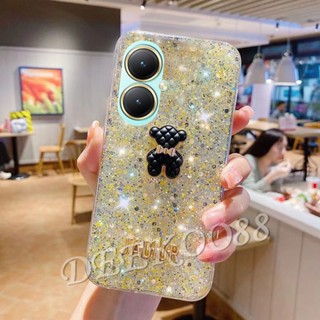 เคสโทรศัพท์มือถือเจลนิ่ม ลายหมีน่ารัก ประดับเลื่อม สีชมพู สีฟ้า สําหรับ VIVOV29 VIVOY27 VIVO V29 V27 V27e Y27 Y36 Y78 Y02T Y02A 4G 5G