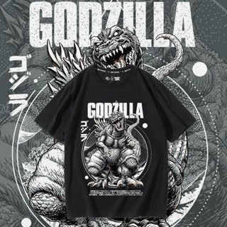 เสื้อยืดแขนสั้น ทรงหลวม พิมพ์ลาย King of Monsters Godzilla แฟชั่นฤดูร้อน สําหรับผู้ชาย และผู้หญิง