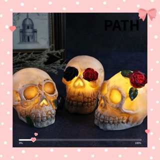 Path พร็อพหัวกะโหลกผีจําลอง มีไฟ LED สีขาว สําหรับตกแต่งบ้าน ปาร์ตี้ฮาโลวีน