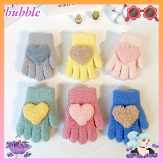 Bubble ถุงมือ แบบเต็มนิ้ว รูปหัวใจ ให้ความอบอุ่น สีพื้น สําหรับเด็ก 1-3 ปี