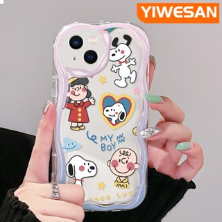 สําหรับ iPhone 14 Pro Max 14 Plus 13 Pro Max 13 Mini เคสลายการ์ตูน Snoopy ดีไซน์ใหม่ เนื้อครีม ขอบคลื่น นิ่ม ใส กันกระแทก เคสโทรศัพท์