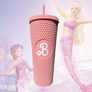 Pink Barbie Movie Straw Cup Diamond Radiant Coffee Mug 24oz/710ml Drinks Cup