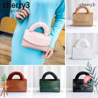 Cherry3 กระเป๋าสะพายไหล่ กระเป๋าถือ หนัง PU แบบนิ่ม ลายหนังจระเข้ มีสายโซ่คล้อง