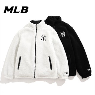 เสื้อแจ็กเก็ต ผ้าฝ้าย ปักลายโลโก้ MLB NY ของแท้ แบบสองด้าน แฟชั่นฤดูหนาว