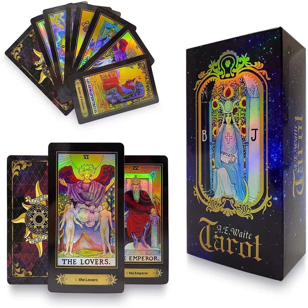 Shinning English Holographic Tarot Cards for Beginners with Guide Book Board Games Catan Runes Psychology Fate Spiritual